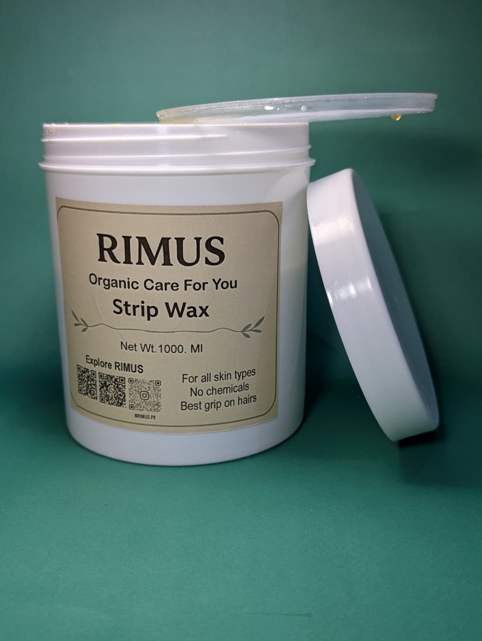 Rimus organic strip wax 1000ml jar, specially formulated for Asian skin, smooth hair removal wax suitable for use as finger wax, provides long-lasting smooth skin.