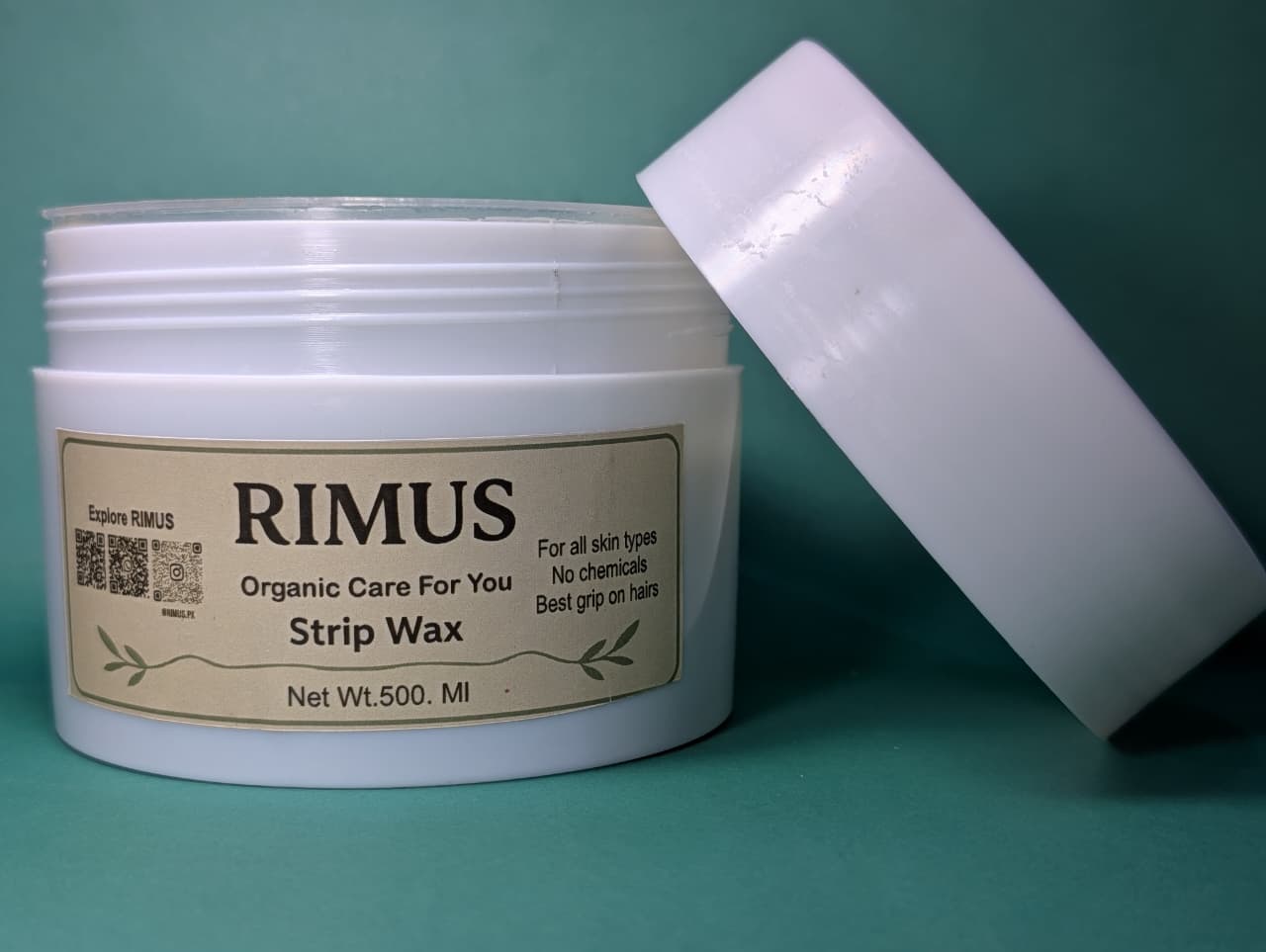 Rimus organic strip wax 500ml jar, specially formulated for Asian skin, smooth hair removal wax suitable for use as finger wax, provides long-lasting smooth skin.